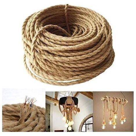 LED Lighting Fil de lin électrique à 3 conducteur, 3x 0.75mm² Câble Cordon d'alimentation 10M Rétro Tressé Industriel Corde pour lampes Suspension accessoires DIY (1/5)