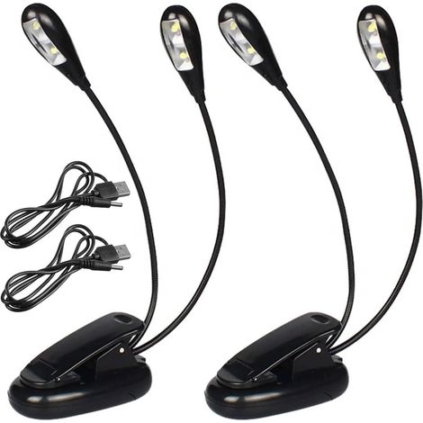 Lampe De Pupitre De Musique, Lampe Réglable À Double Tête À Pince, 2 Pièces Music Stand Light, Rechargeable, 4 Lumières LED Avec Câble USB, Convient Pour Piano, Bureau, Pupitre, Couture (1/5)