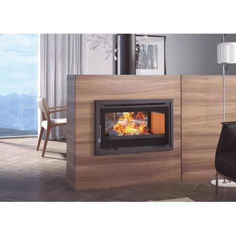 Insert à bois double face ventilé - FIREMATIC Sana 13.3 kW  Foyer en vermiculite - Avec vitre ROBAX NightFlame