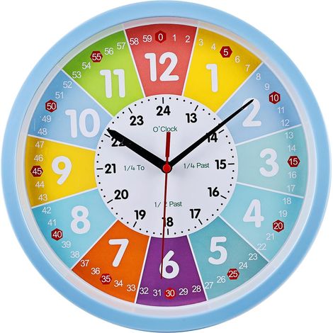 Horloge Murale Silencieuse pour Enfants, Horloge d'apprentissage Colorée Sans Tic-tac, Idéale pour Les Garçons et les Filles, Chambre d'enfants, Chambre à Coucher, Cuisine, Salon, école, 25 cm (1/5)