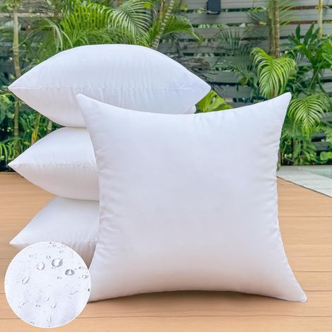 Lot de 4 Coussins Extérieur 55 x 55 cm Carré Rembourrage de Coussin Imperméable pour Salon de Jardin Terrasse et Canapé Garnissage Moelleux et Décoratif pour Extérieur et Intérieur Grand Blanc (1/5)