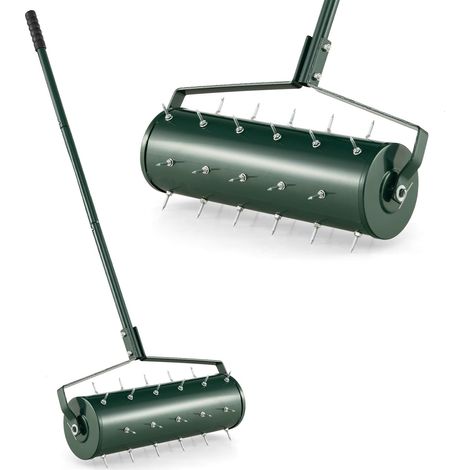 GOPLUS Scarificateur Manuel avec 33 Dents-Scarificateur à Main avec Tambour Lesté-Aérateur Métallique pour Gazo/Pelouse