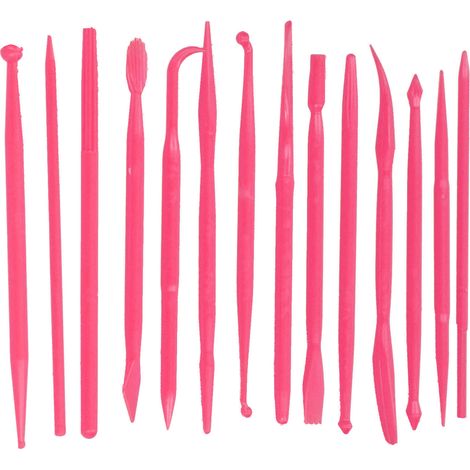 Lot de 14 outils de modelage en plastique pour argile, pâte à modeler et décoration de gâteaux - Rouge Rose