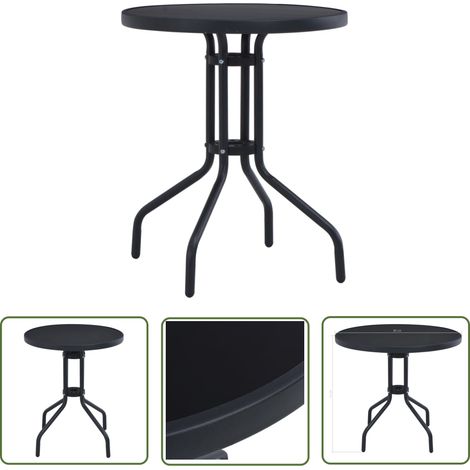The Living Store Table de jardin Noir 80 cm Acier et verre - Table De Jardin Ronde - Table Extérieure - Mobilier De Jardin - Table En Métal - Table En Verre (1/4)