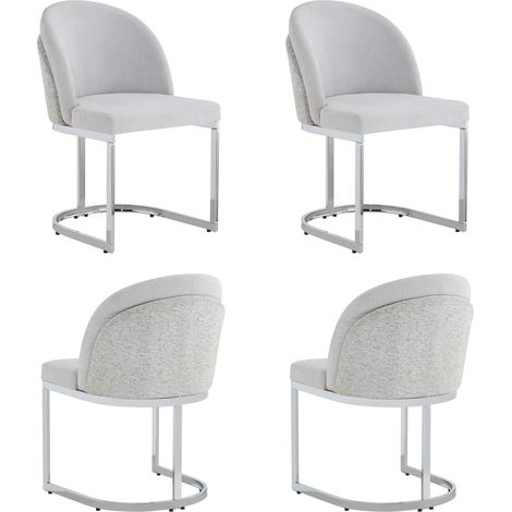 Lot de 4 chaises de salle à manger en tissu chenille gris clair avec pieds métalliques argentés (1/5)