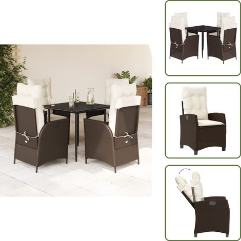 The Living Store Ensemble à manger de jardin 5 pcs et coussins marron poly rotin - Chaise de jardin (1/5)