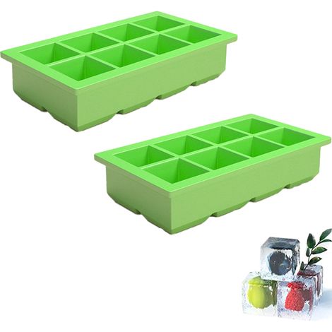 Moule À Glace - Moule En Silicone Souple À 8 Logements - Pour Cubes De Glace Carrés De 5 Cm - Lot De 2 (1/5)