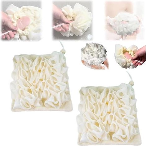 Esponja de ducha, 2 piezas, Esponjas, Baño relajante, Esponja exfoliante, Esponja suave, Esponja de masaje, Ducha, Esponja de masaje, Blanco (1/5)