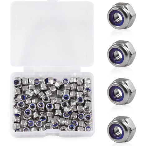Lot de 100 Écrous de Verrouillage M3 x 0,5 mm en Nylon - Écrou Autobloquant en Acier Inoxydable 304 - Hexagonal Avec Boîte de Rangement pour Rondelles (1/5)