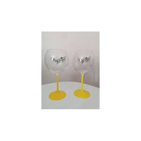 Lot de 2 verres ballon cocktail - 47 cl - Pied jaune - Modèle Schweppes - Neufs