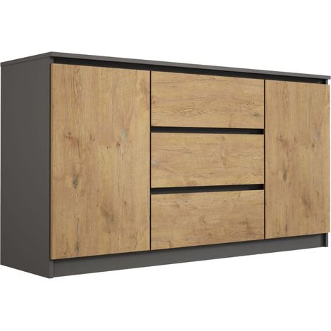 Cassettiera, Antracite / Rovere Lancelot, 3 cassetti, 140 x 39 x 79 cm (1/5)