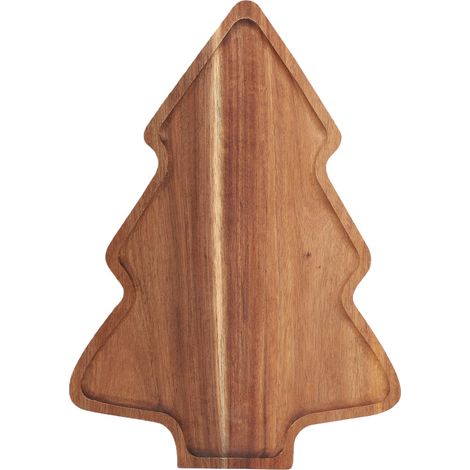 Plateau en bois d'acacia en forme de sapin, avec poignée et rebord surélevé, pouvant servir de planche à découper pour les amuse-gueules, les noix, la cuisine, les fêtes et la décoration de Noël. (1/5)