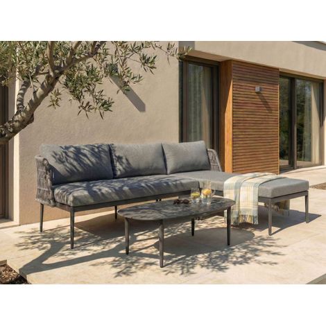 Conjunto de jardín elegante de 3 plazas con sofá esquinero izquierdo y mesa de centro muebles de exterior de tela estructura de aluminio gris Leffe (1/5)