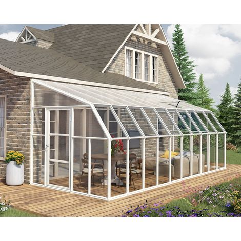 Palram – Véranda Sun Room 260x258 cm blanche – Structure en résine et aluminium – Panneaux polycarbonate double paroi – Résistante aux UV