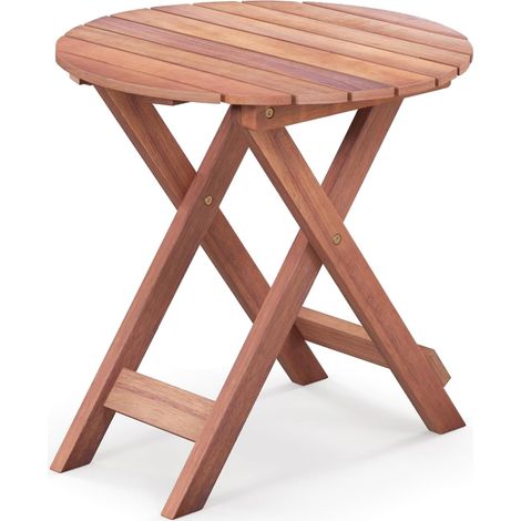 COSTWAY Mesa Auxiliar Plegable Madera Acacia, Mesa Terraza Exterior Redonda, Mesa Auxiliar Jardin Exterior Interior Piscina Patio, 46 cm x 45 cm, Natural (1/5)