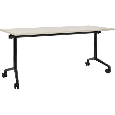 Foldable Office Desk CAVI Light Brown 160 cm 60 cm with Wheels