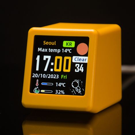 Station météo de bureau connectée WiFi - Horloge météo - Horloge numérique - Mini-horloge - Jaune moutarde - ABS - 4,5 x 4 x 3,5 cm (1/4)