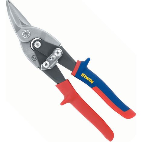 Tijera corta chapa 101 IRWIN, corte recto y a la izquierda, herramienta manual de precisión para metal, diseño ergonómico, factor de forma izquierda, color azul