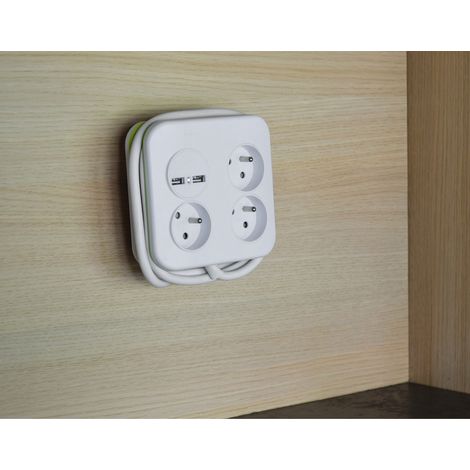 Multiprise murale - 3 prises + 2 ports USB - 2 en 1