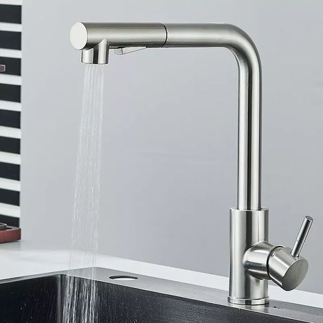 Robinet Cuisine Douchette avec 2 Modes de Pulvérisation, Mitigeur Cuisine avec Douchette Extractible Rotatif à 360° Froid & Chaud Disponible, Acier Inoxydable Zamery (1/5)