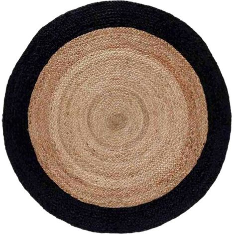 Tapis Rond Déco en Jute "Salem" 90cm Noir (1/4)