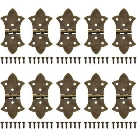 Lot de 10 charnières décoratives à rabat avec vis, bronze antique, pliables à 6 trous pour boîte en bois, armoire, boîte à bijoux (1/4)