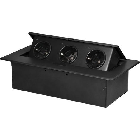 Bloc Prise Encastrable Plan de Travail avec Bord Plat et 3 Prises Schuko Multiprise Bureau adaptée à la Norme Allemande Bloc Prise Escamotable (Noir)