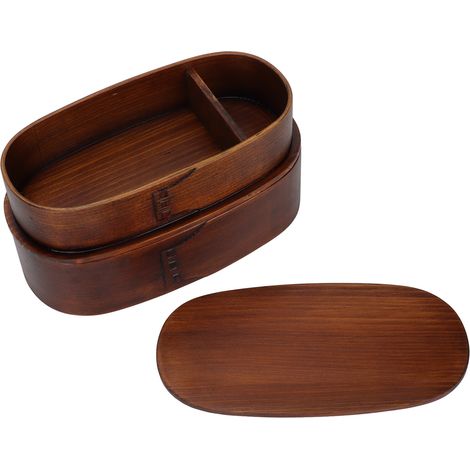 Zweifarbige, lackierte japanische Bento-Box aus Holz, zweistöckig, unterteilt, Sushi-Box, tragbare Lunchbox für Schüler. (1/5)