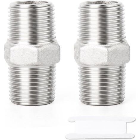 Pair 2 pièces raccords de tuyauterie à embout hexagonal en acier inoxydable 304, filetage BSP mâle 1\" à mâle 1\", raccord adaptateur droit (1/5)