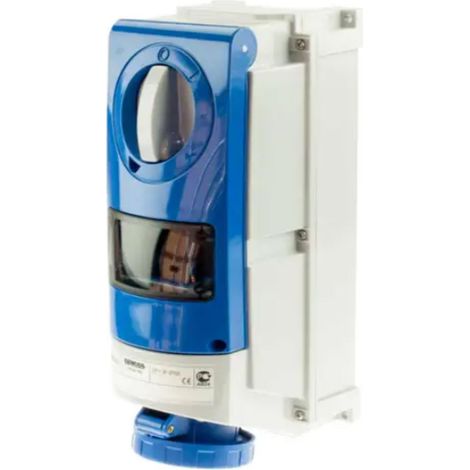 Gewiss 32A 2P+E 230V Interlocked Switched Socket with RCD Compartment IP66