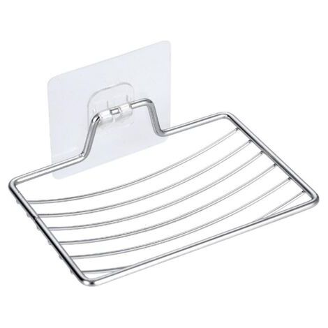 Porte-savon, tuyau d'évacuation en acier inoxydable, égouttoir à vaisselle, étagère de rangement murale pour salle de bain, porte-détergent incurvé, porte-savon argenté pour salle de bain. (1/2)