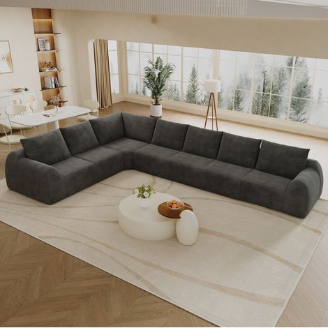 Sofá esquinero 401/267 cm de chenilla gris oscuro, relleno de espuma elástica (1/5)