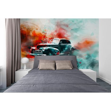 Papier peint voiture – Aquarelle vintage - 150 x 250 cm (1/2)
