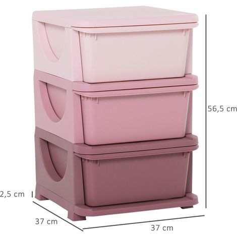 Commode 3 tiroirs pour jouets, meuble de rangement enfant rose, petite armoire à peluches pour chambre, 3 niveaux, bois, 40x30x60cm, idéale chambre bébé (1/5)