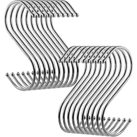 Crochets en S en acier inoxydable, crochets de cuisine, anneaux de rideaux métalliques résistants à la rouille et à la corrosion,Pour suspendre les ustensiles de cuisine (lot de 20),OUYLAF (1/5)