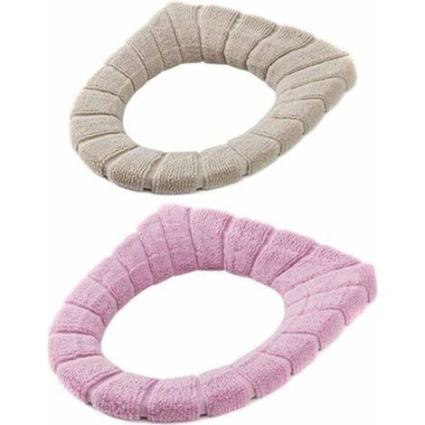 2 Tapis de Coussin de Coussin de Toilette Rétractable Lavable,Warmer Coussin de Warmersiège de Toilette,Universel WC Coussin coloré Abattant Réservoir Réservoir (Beige, Rose)