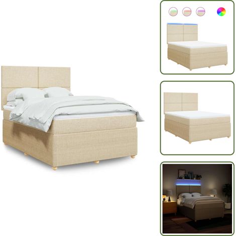 Cama con cabecero ajustable - vidaXL Cama box spring con colchón tela color crema 140x200 cm - Cama de muelles con funda extraíble