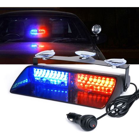 Rotes und blaues LED-Notblitzlicht, Sicherheitsleuchten für die Windschutzscheibe im Innenbereich mit Saugnäpfen, 12-V-Windschutzscheiben-Lichtleiste für Polizei, Feuerwehr und LKW