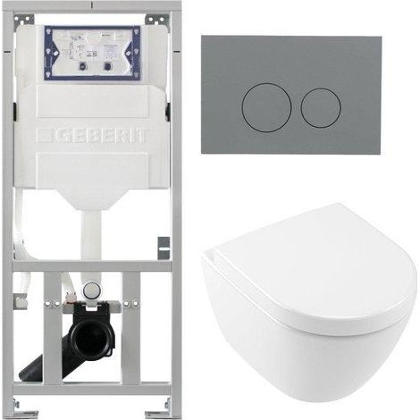 Villeroy & Boch Subway 2.0 Compact Toilet Pack DirectFlush - réservoir Geberit - fermeture douce - démontage rapide - plaque de commande gris clair -