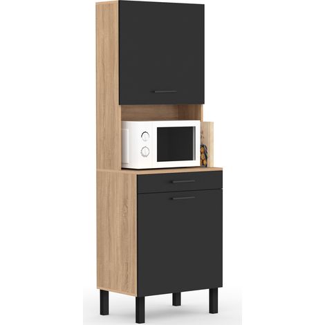 CINA aparador de cocina 60 CM 2 puertas + cajón, acabado haya y negro