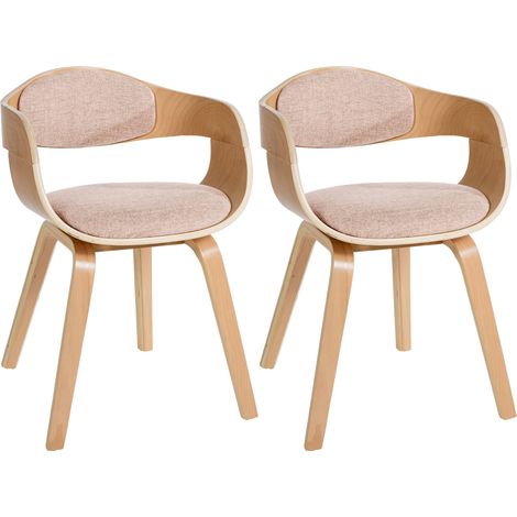 Lot de 2 chaises de salle à manger design retro en tissu crème structure en bois clair 100001718 (1/5)