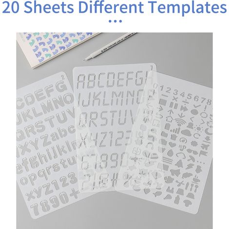 20 pièces B5 Alphabet lettre numéro pochoirs dessin peinture modèles PET réutilisables pour Journal bricolage artisanat Scrapbooking planificateur décoration (1/5)