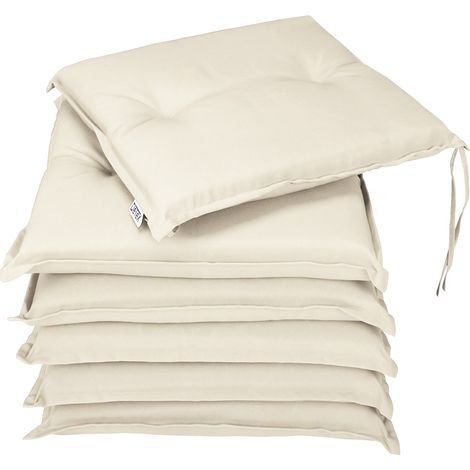 DETEX® Sitzkissen Stuhl 6er Set Wasserabweisend 43x39cm Befestigungsriemen Waschbar Reißfest Stuhlkissen Sitzauflage Sitzpolster Gartenstuhl Farbwahl beige (1/5)