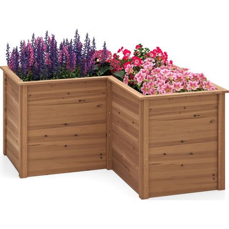 Fioriera in legno di abete con base aperta a L, fioriera rialzata per frutta e verdura, 120 x 120 x 62 cm (marrone) (1/5)