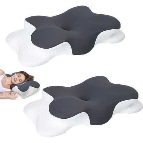 Confezione da 2 cuscini cervicali per alleviare il dolore al collo, cuscino sagomato in memory foam per dormire sul fianco, grigio scuro 1250 g (1/5)