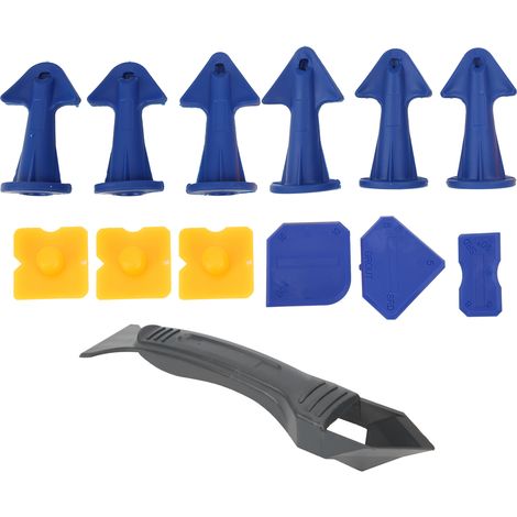 Ensemble de 13 outils de finition pour calfeutrage : grattoir en plastique, spatule, embouts en silicone, outils pour retirer la colle (1/5)