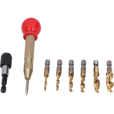 Set mit 8 HSS-Titan-beschichteten Bohr- und Gewindebohrern, Sechskantschaft, metrisch, für Holz und Kupfer, zum Bohren und Gewindeschneiden (1/5)