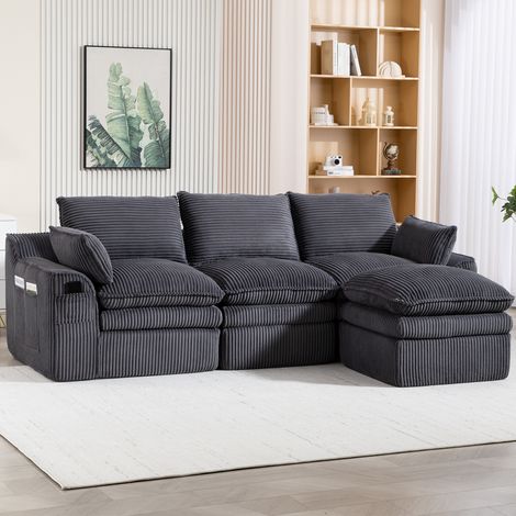 sofá modular 3 plazas con bolsillos de cord gris oscuro OKMYHOME (1/5)