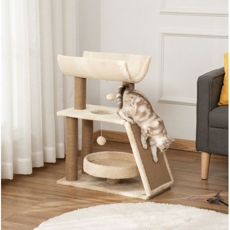 Arbre à chat multifonction 60 x 30 x 76 cm avec jouet et panier, naturel DESVIAE (1/5)