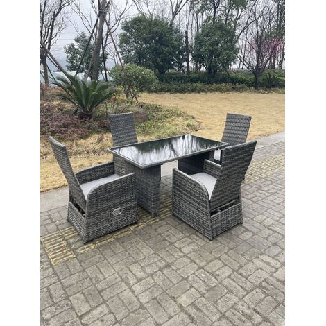 Fimous Dark Grey Mixed Outdoor PE Wicker Rattan Garden Furniture Reclining Chair And Table Dining Sets 4 Seater Rectangular Black Tempered Table (1/3)